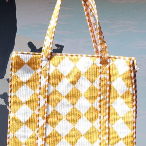Goa Borsa Artigianale in Cotone Trapuntato Rombi senape  - Multicolor (40x47x12 cm, cotone)
