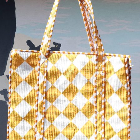 Goa Borsa Artigianale in Cotone Trapuntato Rombi senape  - Multicolor (40x47x12 cm, cotone)