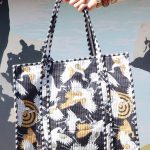 Goa Borsa  Artigianale in Cotone Trapuntato  - fantasia gru (40x47x12 cm, cotone)