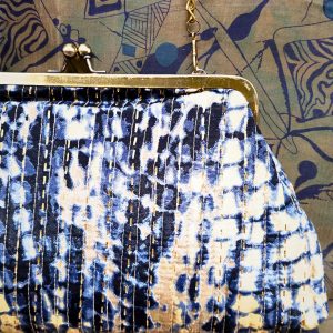 Borsa Clutch Rani in Seta Indiana Blu oro – con Tracolla Removibile