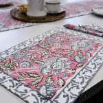 Set Tovagliette Block Print Rangoli – Cotone Naturale 48x32 cm con Tovaglioli Coordinati 40x40 cm