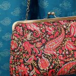 Borsa Clutch Rani in Seta Indiana nero pesley – con Tracolla Removibile