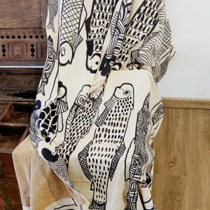 Telo Mare Usha in Cotone e Spugna – Pesci Colorati – 70x40 cm – Design Indiano