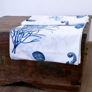 Tovaglia in cotone block print Coral – 270x180 cm – Blu oceano