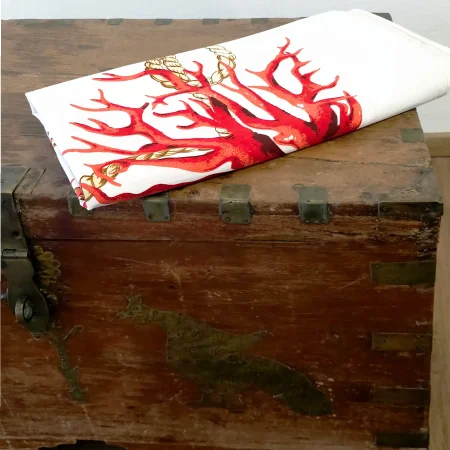 Coral – Tovaglia in cotone block print arancione (270x180 cm)