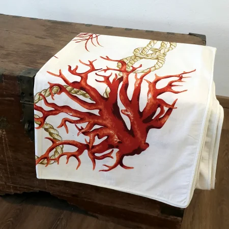 Tovaglia in cotone block print Coral – 270x180 cm – Rosso corallo